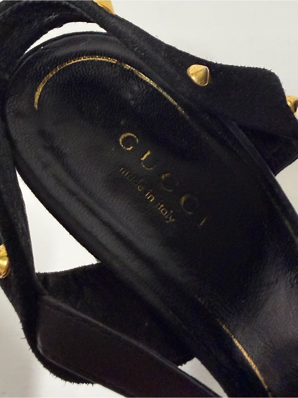 Gucci Black Leather Studded Block Heel Ankle T‑Strap Sandals - Picture 6 of 8